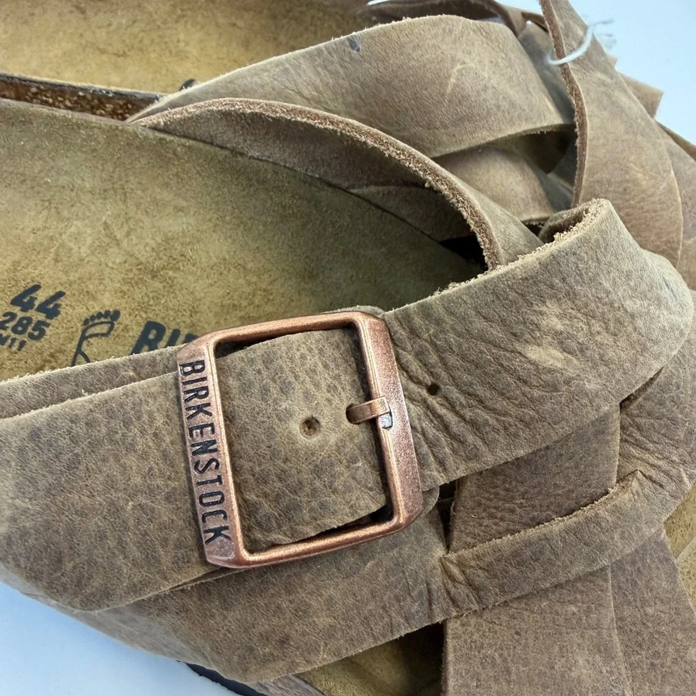 Birkenstock Lugano Oiled Leather Sandals Tobacco Brown Mens 44 M11 1017466 NWT